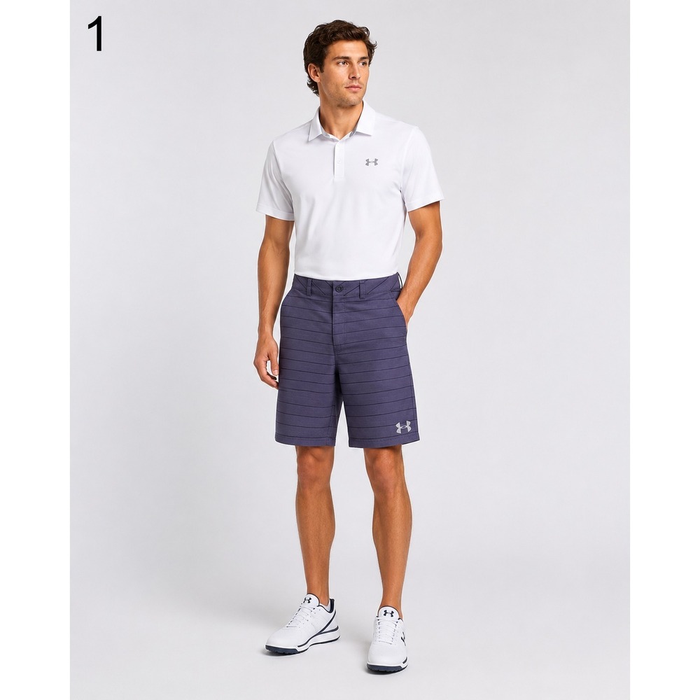 Under Armour Golf Shorts Mens 28" Purple Black Stripe Polyester Pockets Long
